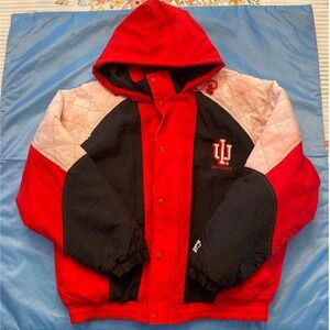 Vintage Starter Mens L NCAA Indiana Hoosiers Hooded Jacket Red White Black